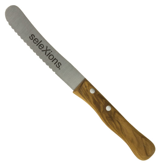 seleXions olive wood breakfast knife, serrated blade