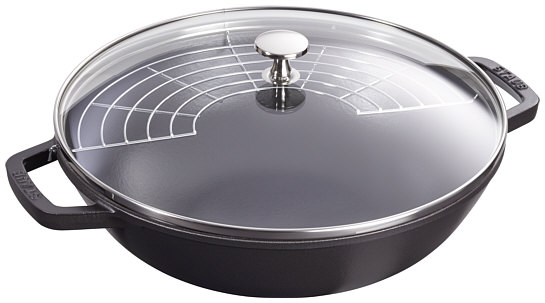 Staub wok, black, with glass lid