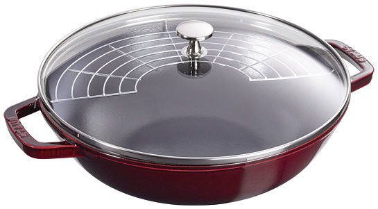 Staub wok, grenadine red, with glass lid