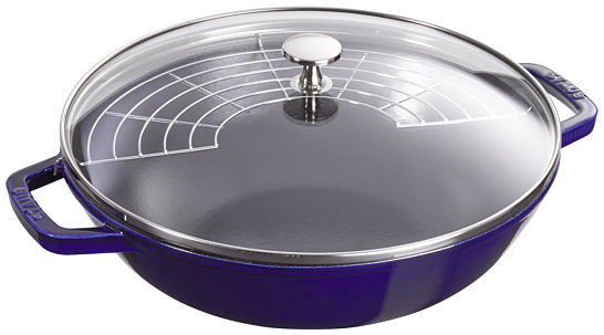 Staub wok, dark blue, with glass lid
