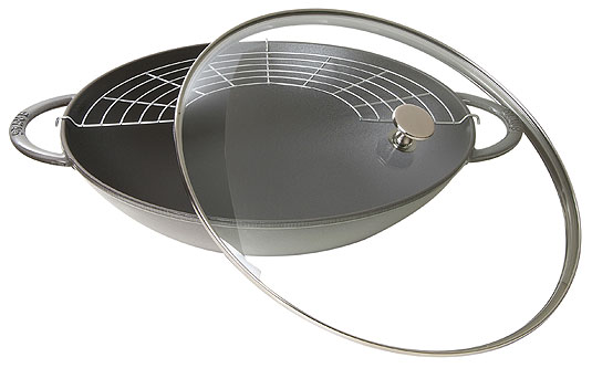 Staub wok, graphite grey, with glass lid