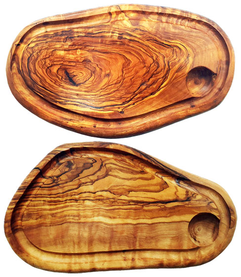 Board with juice rim nature shape olive wood