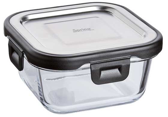 Container square, borosilikat with stainless steel lid, 320 ml