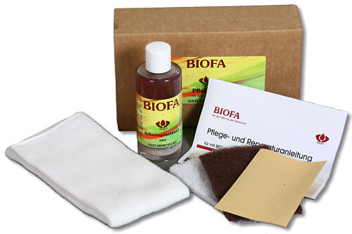 Pflegeset mit Arbeitsplattenöl Biofa, lösungsmittelfrei