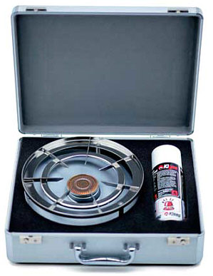 Kisag PowerFire table cooker grey, 1 tin of gas, in a metal case
