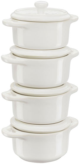 Staub Cocotte set of 4, round ivory white ceramic