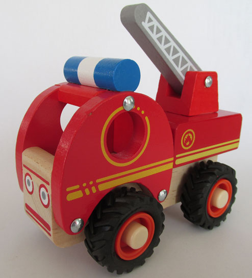 Wooden fire engine with rubber tires