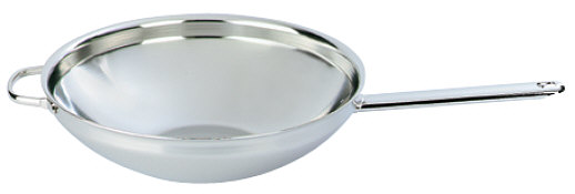 Wok with flat base and handle