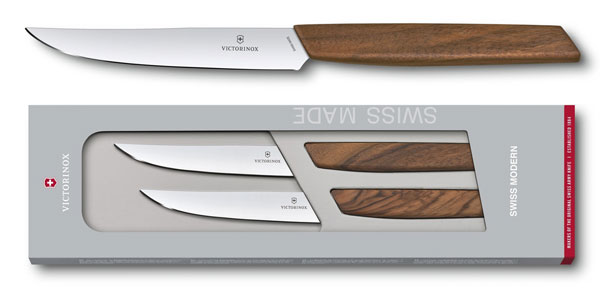 Swiss Modern set of 2 steak knives, walnut wood handles