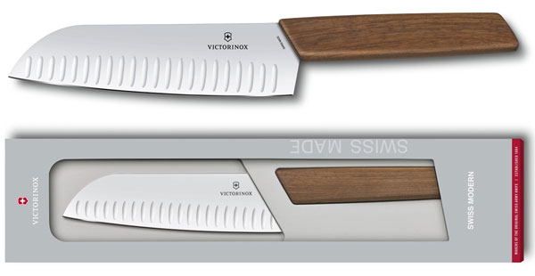 Swiss Modern santoku knife, walnut wood handle