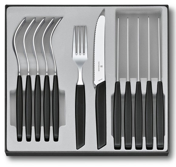Swiss Modern cutlery set 6 forks and 6 knives, black