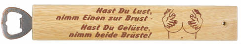 Bottle-opener with saying (german)