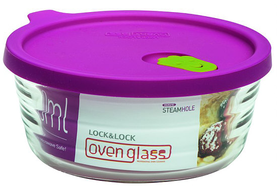 LocknLock oven glass w. microwave lid, round 630 ml