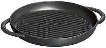 Staub Double handle grill, round, black