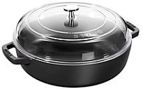 Staub multifunction roaster with curved glass lid, round, black