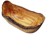 Bowl oval rustic, with bark, olive wood