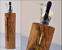 Dispenser for vinegar and oil, olive wood