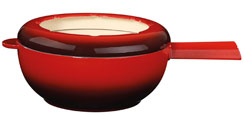 Fondue-Topf Guss rot glänzend mit Spritzschutz