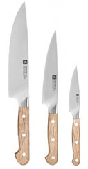 Zwilling Pro Wood knives set of 3, holm oak wood
