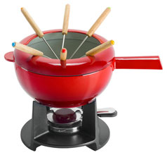 Zwilling fondue set made of cast iron, cherry red