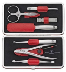 Twinox Maniküre-Set 7-tlg., Rahmen-Etui Rindleder rot