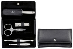 Twinox manicure set 5 pcs, push button case nappa leather
