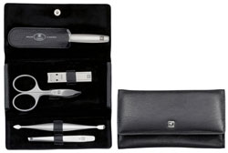 Twinox Maniküre-Set 5-tlg., Druckknopf-Etui Nappaleder schwarz