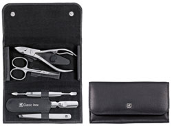 Classic Inox Druckknopf-Etui 5-tlg., Rindleder schwarz