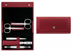 Classic Inox push button case 5 pcs, leather red