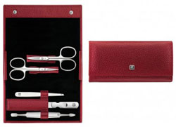 Classic Inox Druckknopf-Etui 5-tlg., Leder rot