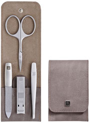 Twinox Maniküre-Set 4-tlg., Taschen-Etui Rindleder taupe