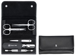 Classic Inox Druckknopf-Etui 5-tlg., Rindleder schwarz