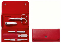 Classic Inox Druckknopf-Etui 5-tlg., Rindleder rot
