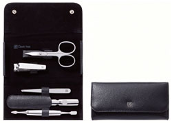 Classic Inox Druckknopf-Etui 5-tlg., Rindleder schwarz