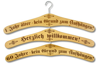 Coat hangers with sayings (german)